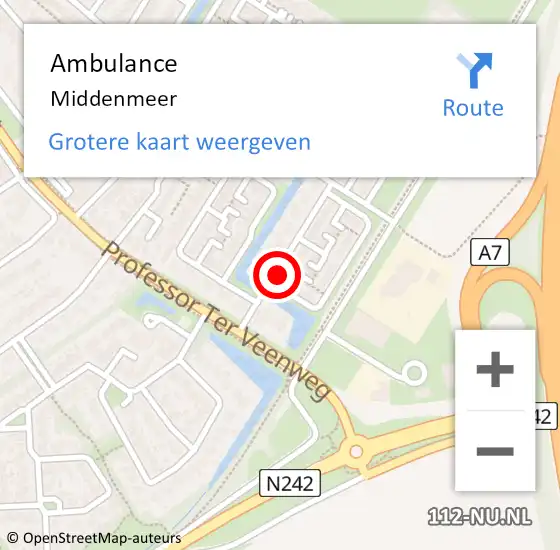 Locatie op kaart van de 112 melding: Ambulance Middenmeer op 1 maart 2024 22:36