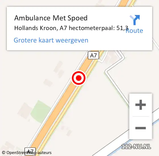 Locatie op kaart van de 112 melding: Ambulance Met Spoed Naar Hollands Kroon, A7 hectometerpaal: 51,3 op 1 maart 2024 22:39