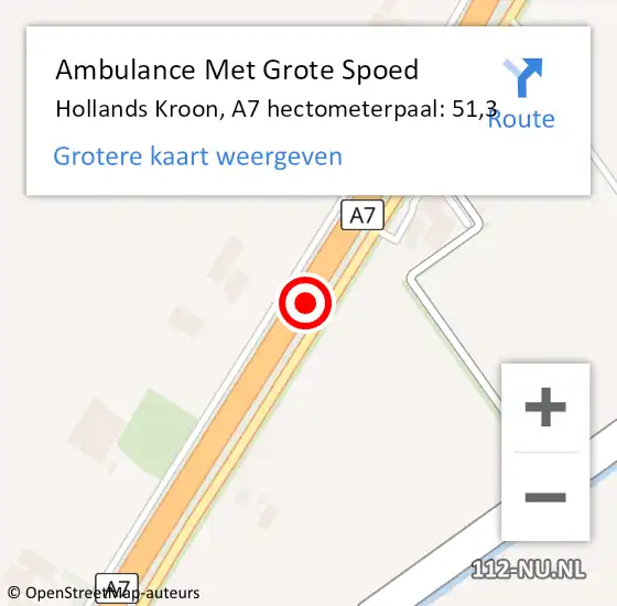 Locatie op kaart van de 112 melding: Ambulance Met Grote Spoed Naar Hollands Kroon, A7 hectometerpaal: 51,3 op 1 maart 2024 22:56