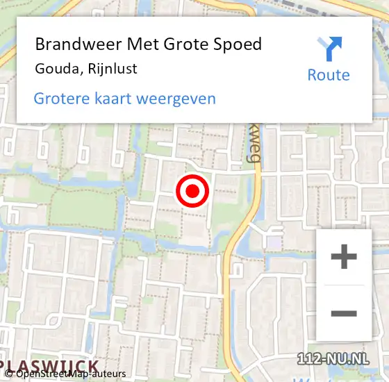 Locatie op kaart van de 112 melding: Brandweer Met Grote Spoed Naar Gouda, Rijnlust op 1 maart 2024 23:31