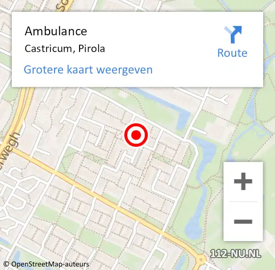 Locatie op kaart van de 112 melding: Ambulance Castricum, Pirola op 1 maart 2024 23:41