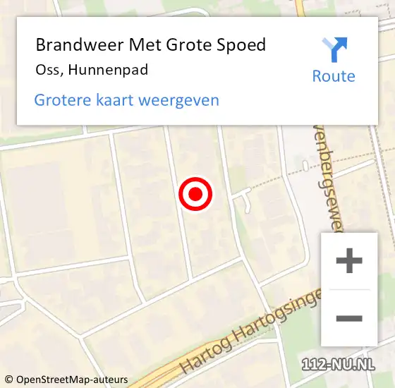 Locatie op kaart van de 112 melding: Brandweer Met Grote Spoed Naar Oss, Hunnenpad op 2 maart 2024 00:38