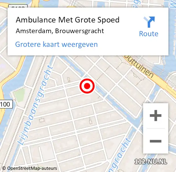 Locatie op kaart van de 112 melding: Ambulance Met Grote Spoed Naar Amsterdam, Brouwersgracht op 2 maart 2024 00:44