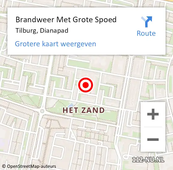 Locatie op kaart van de 112 melding: Brandweer Met Grote Spoed Naar Tilburg, Dianapad op 2 maart 2024 01:13