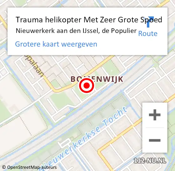 Locatie op kaart van de 112 melding: Trauma helikopter Met Zeer Grote Spoed Naar Nieuwerkerk aan den IJssel, de Populier op 2 maart 2024 01:18