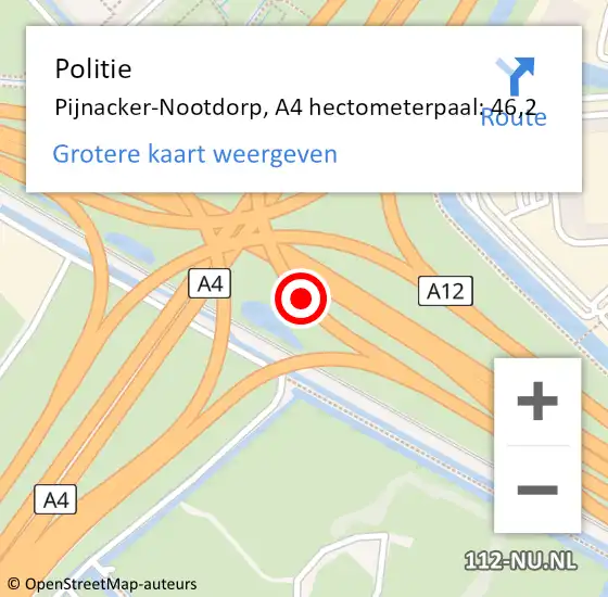 Locatie op kaart van de 112 melding: Politie Pijnacker-Nootdorp, A4 hectometerpaal: 46,2 op 2 maart 2024 01:38