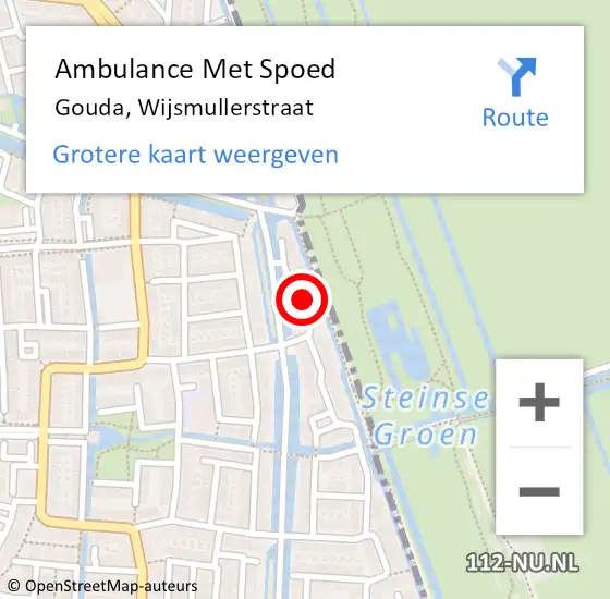 Locatie op kaart van de 112 melding: Ambulance Met Spoed Naar Gouda, Wijsmullerstraat op 2 maart 2024 02:05