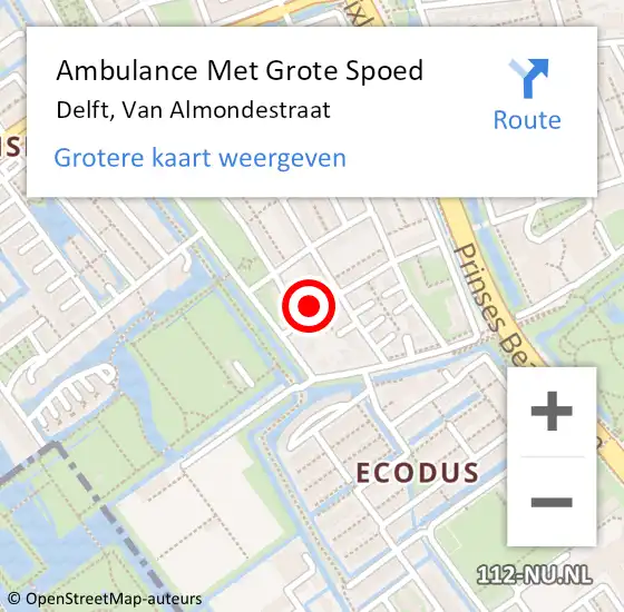 Locatie op kaart van de 112 melding: Ambulance Met Grote Spoed Naar Delft, Van Almondestraat op 2 maart 2024 02:44