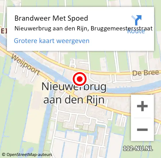 Locatie op kaart van de 112 melding: Brandweer Met Spoed Naar Nieuwerbrug aan den Rijn, Bruggemeestersstraat op 2 maart 2024 02:58