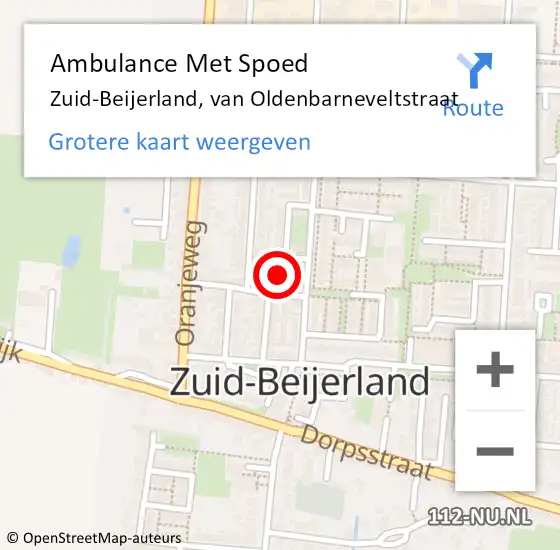 Locatie op kaart van de 112 melding: Ambulance Met Spoed Naar Zuid-Beijerland, van Oldenbarneveltstraat op 2 maart 2024 04:50