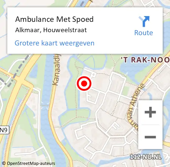 Locatie op kaart van de 112 melding: Ambulance Met Spoed Naar Alkmaar, Houweelstraat op 2 maart 2024 04:52