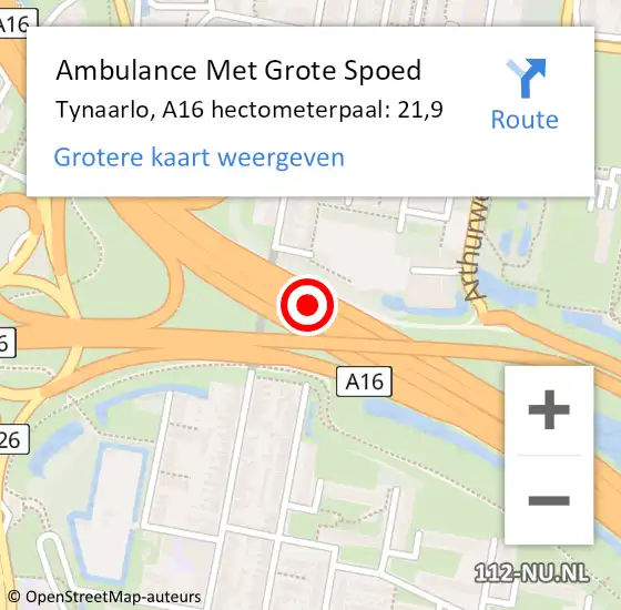 Locatie op kaart van de 112 melding: Ambulance Met Grote Spoed Naar Krimpen aan den IJssel, A16 hectometerpaal: 21,9 op 2 maart 2024 05:38