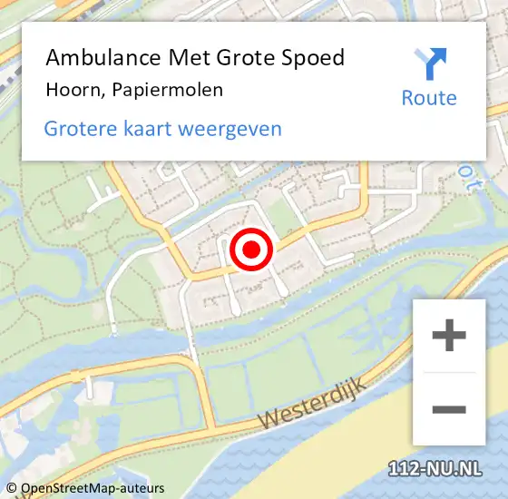 Locatie op kaart van de 112 melding: Ambulance Met Grote Spoed Naar Hoorn, Papiermolen op 2 maart 2024 07:25