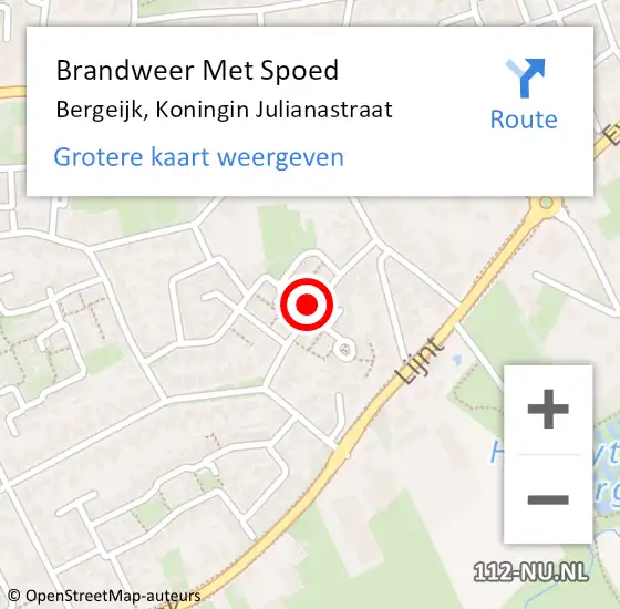 Locatie op kaart van de 112 melding: Brandweer Met Spoed Naar Bergeijk, Koningin Julianastraat op 2 maart 2024 07:42