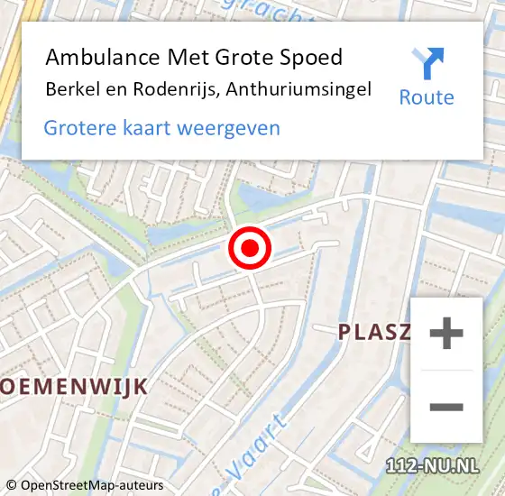 Locatie op kaart van de 112 melding: Ambulance Met Grote Spoed Naar Berkel en Rodenrijs, Anthuriumsingel op 2 maart 2024 08:13