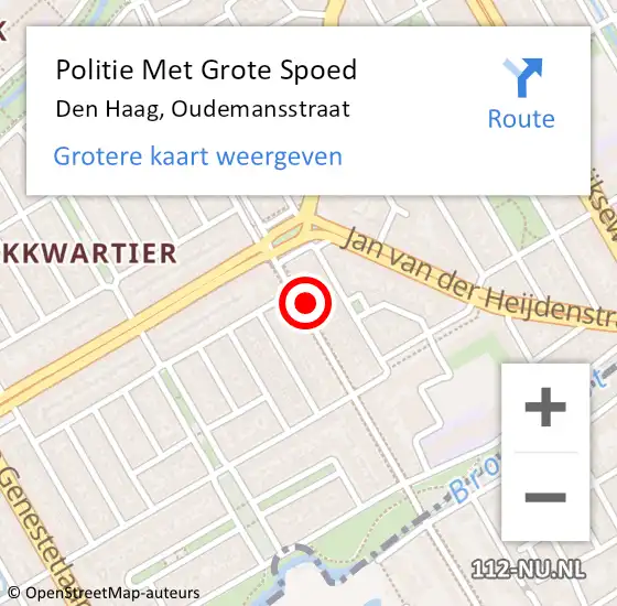 Locatie op kaart van de 112 melding: Politie Met Grote Spoed Naar Den Haag, Oudemansstraat op 2 maart 2024 08:44