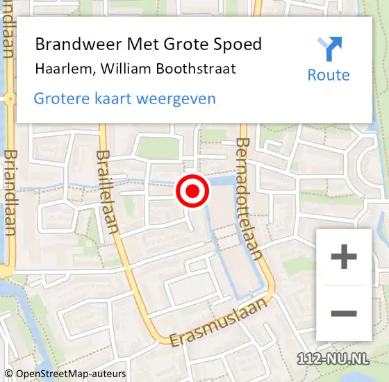 Locatie op kaart van de 112 melding: Brandweer Met Grote Spoed Naar Haarlem, William Boothstraat op 2 maart 2024 09:16