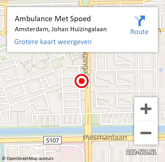 Locatie op kaart van de 112 melding: Ambulance Met Spoed Naar Amsterdam, Johan Huizingalaan op 2 maart 2024 10:45