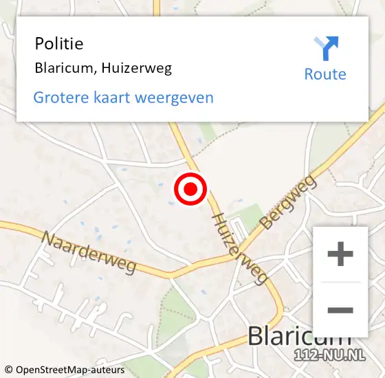 Locatie op kaart van de 112 melding: Politie Blaricum, Huizerweg op 2 maart 2024 10:59