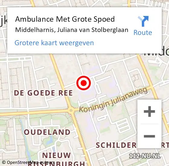 Locatie op kaart van de 112 melding: Ambulance Met Grote Spoed Naar Middelharnis, Juliana van Stolberglaan op 2 maart 2024 10:59