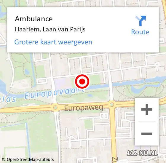 Locatie op kaart van de 112 melding: Ambulance Haarlem, Laan van Parijs op 2 maart 2024 11:16