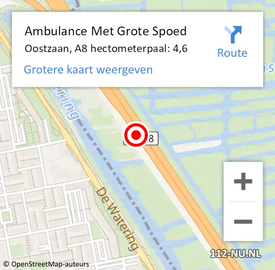 Locatie op kaart van de 112 melding: Ambulance Met Grote Spoed Naar Oostzaan, A8 hectometerpaal: 4,6 op 2 maart 2024 12:27
