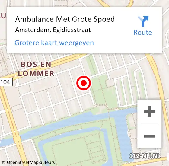 Locatie op kaart van de 112 melding: Ambulance Met Grote Spoed Naar Amsterdam, Egidiusstraat op 2 maart 2024 12:30