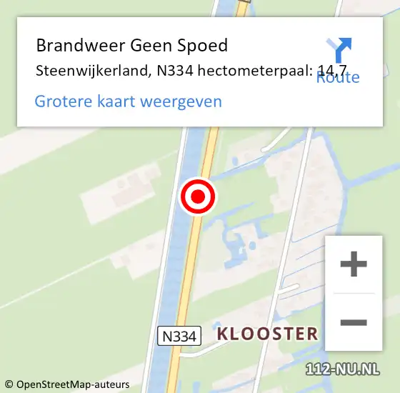 Locatie op kaart van de 112 melding: Brandweer Geen Spoed Naar Steenwijkerland, N334 hectometerpaal: 14,7 op 2 maart 2024 12:42