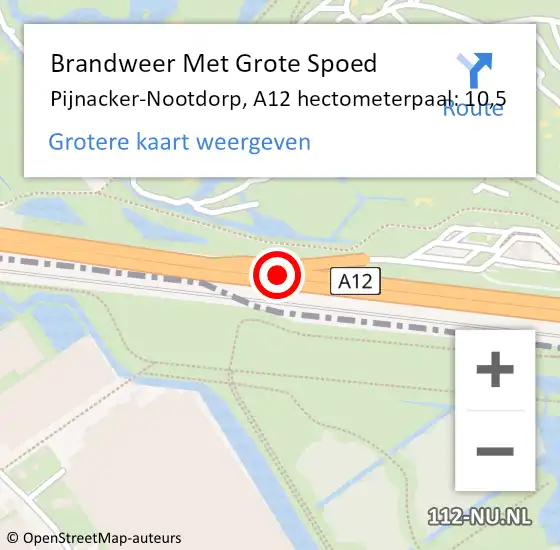 Locatie op kaart van de 112 melding: Brandweer Met Grote Spoed Naar Pijnacker-Nootdorp, A12 hectometerpaal: 10,5 op 2 maart 2024 12:49