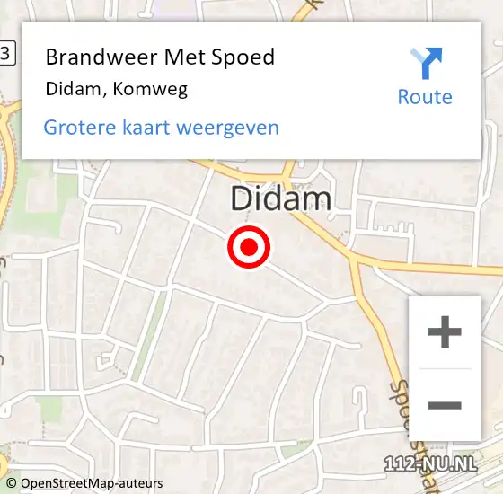 Locatie op kaart van de 112 melding: Brandweer Met Spoed Naar Didam, Komweg op 2 maart 2024 12:52