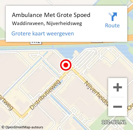 Locatie op kaart van de 112 melding: Ambulance Met Grote Spoed Naar Waddinxveen, Nijverheidsweg op 2 maart 2024 12:56