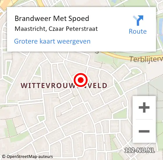 Locatie op kaart van de 112 melding: Brandweer Met Spoed Naar Maastricht, Czaar Peterstraat op 2 maart 2024 13:10