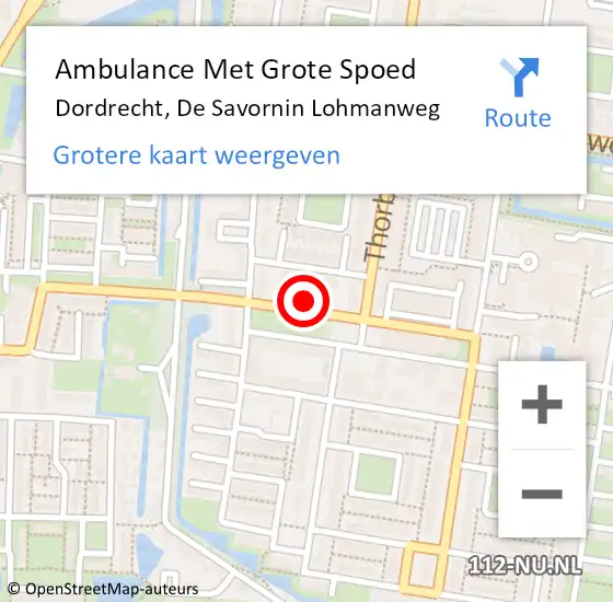 Locatie op kaart van de 112 melding: Ambulance Met Grote Spoed Naar Dordrecht, De Savornin Lohmanweg op 2 maart 2024 13:14
