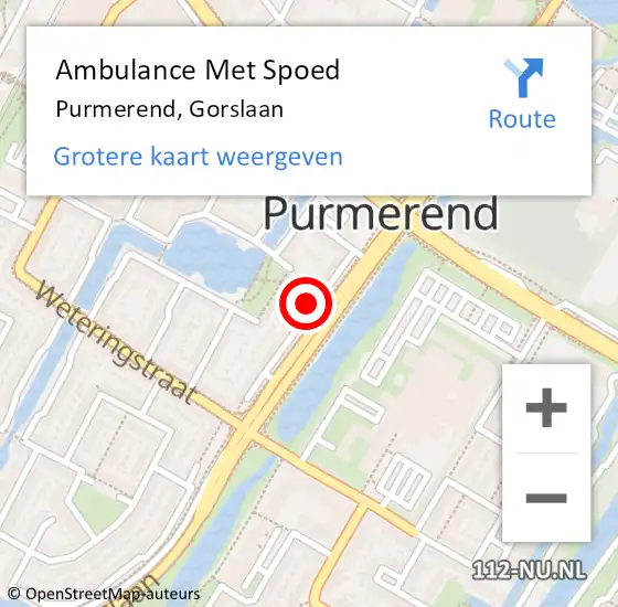 Locatie op kaart van de 112 melding: Ambulance Met Spoed Naar Purmerend, Gorslaan op 2 maart 2024 13:25