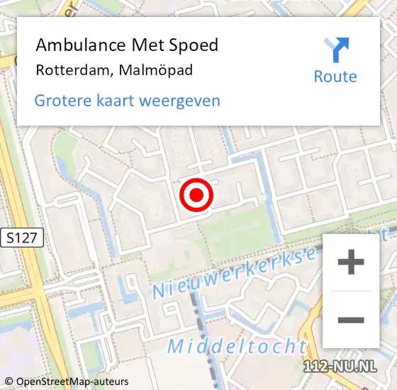 Locatie op kaart van de 112 melding: Ambulance Met Spoed Naar Rotterdam, Malmöpad op 2 maart 2024 13:37