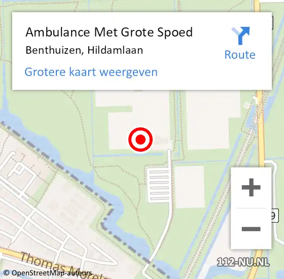 Locatie op kaart van de 112 melding: Ambulance Met Grote Spoed Naar Benthuizen, Hildamlaan op 2 maart 2024 13:38