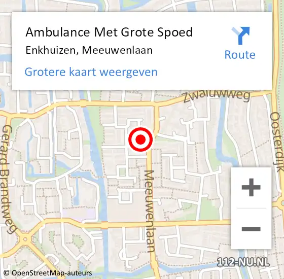 Locatie op kaart van de 112 melding: Ambulance Met Grote Spoed Naar Enkhuizen, Meeuwenlaan op 2 maart 2024 13:39