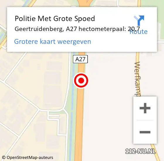 Locatie op kaart van de 112 melding: Politie Met Grote Spoed Naar Geertruidenberg, A27 hectometerpaal: 20,7 op 2 maart 2024 13:46