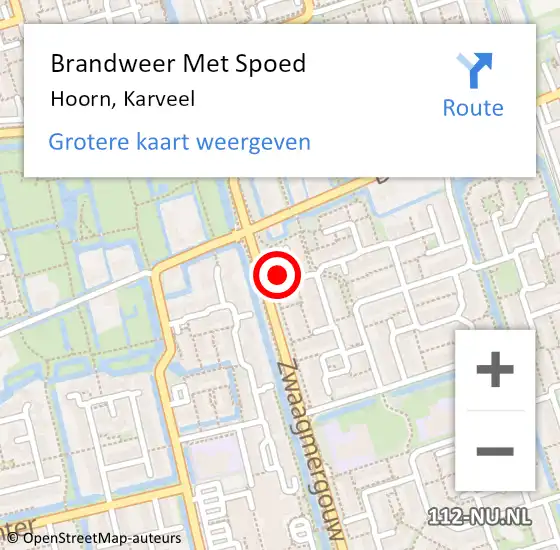 Locatie op kaart van de 112 melding: Brandweer Met Spoed Naar Hoorn, Karveel op 2 maart 2024 13:58