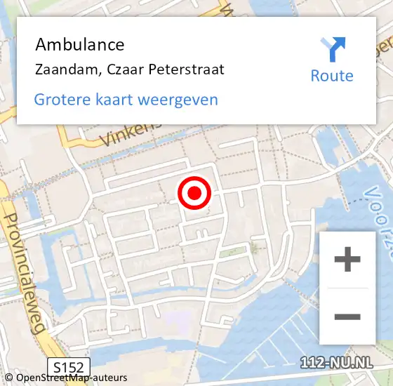 Locatie op kaart van de 112 melding: Ambulance Zaandam, Czaar Peterstraat op 2 maart 2024 14:01
