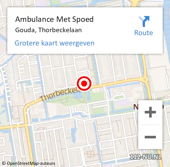 Locatie op kaart van de 112 melding: Ambulance Met Spoed Naar Gouda, Thorbeckelaan op 2 maart 2024 14:03