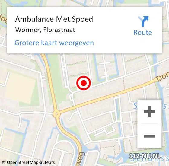 Locatie op kaart van de 112 melding: Ambulance Met Spoed Naar Wormer, Florastraat op 2 maart 2024 14:42