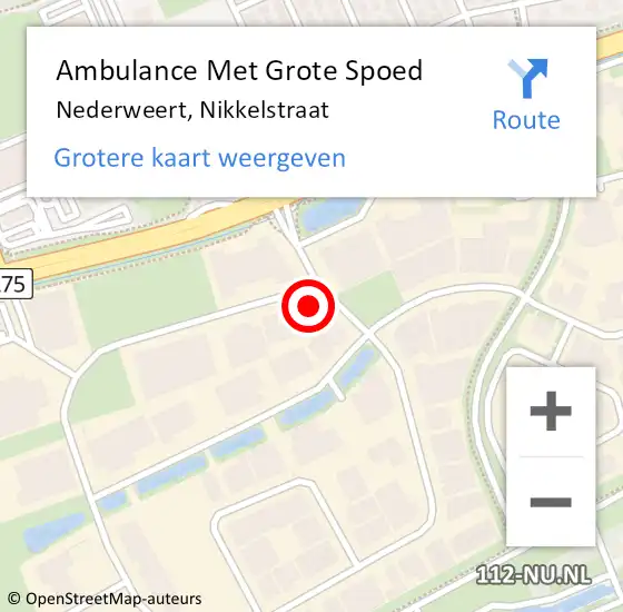 Locatie op kaart van de 112 melding: Ambulance Met Grote Spoed Naar Nederweert, Nikkelstraat op 2 maart 2024 15:11