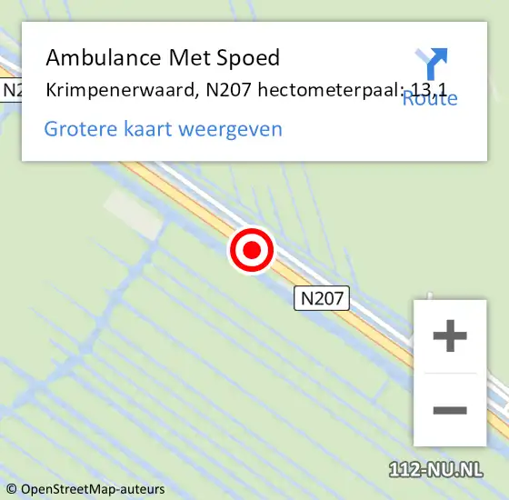 Locatie op kaart van de 112 melding: Ambulance Met Spoed Naar Krimpenerwaard, N207 hectometerpaal: 13,1 op 2 maart 2024 15:16