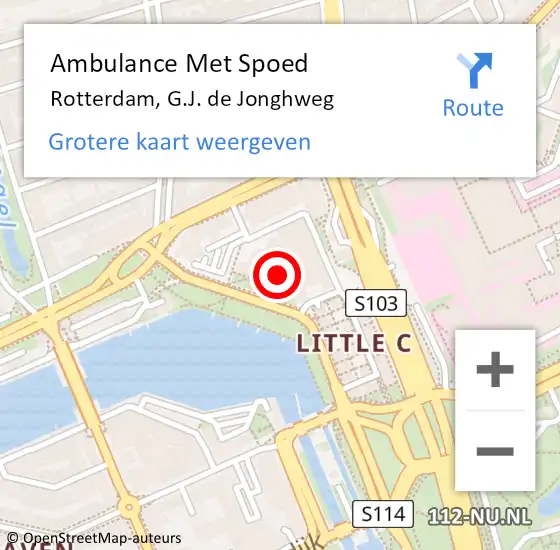 Locatie op kaart van de 112 melding: Ambulance Met Spoed Naar Rotterdam, G.J. de Jonghweg op 2 maart 2024 15:24