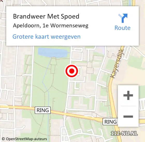 Locatie op kaart van de 112 melding: Brandweer Met Spoed Naar Apeldoorn, 1e Wormenseweg op 2 maart 2024 15:44