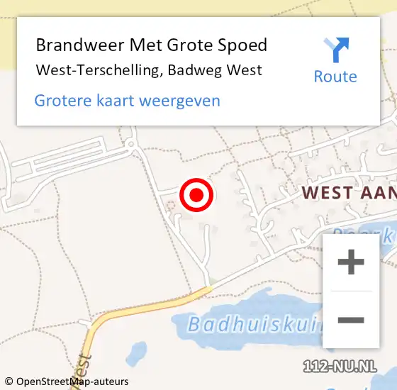 Locatie op kaart van de 112 melding: Brandweer Met Grote Spoed Naar West-Terschelling, Badweg West op 27 september 2014 18:55