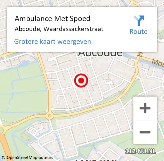 Locatie op kaart van de 112 melding: Ambulance Met Spoed Naar Abcoude, Waardassackerstraat op 2 maart 2024 15:55