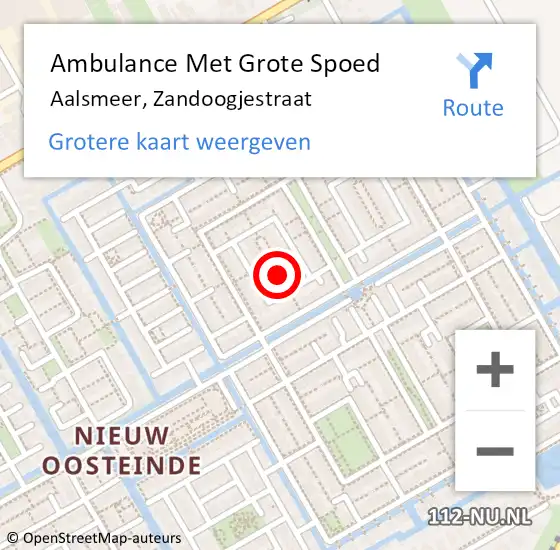Locatie op kaart van de 112 melding: Ambulance Met Grote Spoed Naar Aalsmeer, Zandoogjestraat op 27 september 2014 18:56