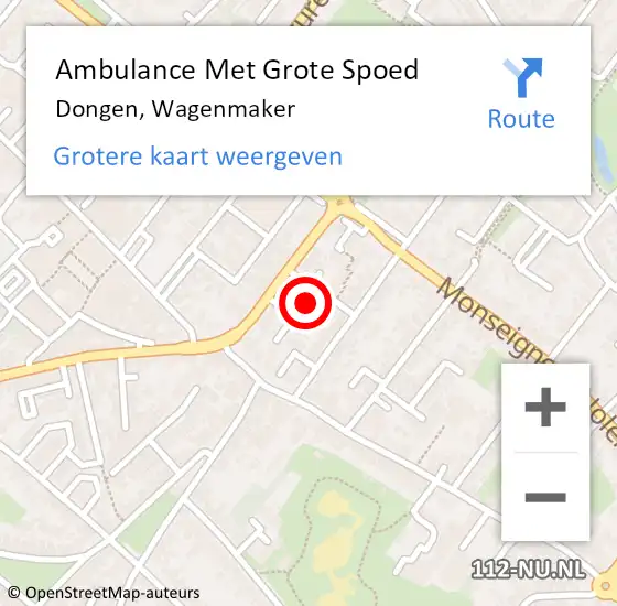 Locatie op kaart van de 112 melding: Ambulance Met Grote Spoed Naar Dongen, Wagenmaker op 27 september 2014 18:56